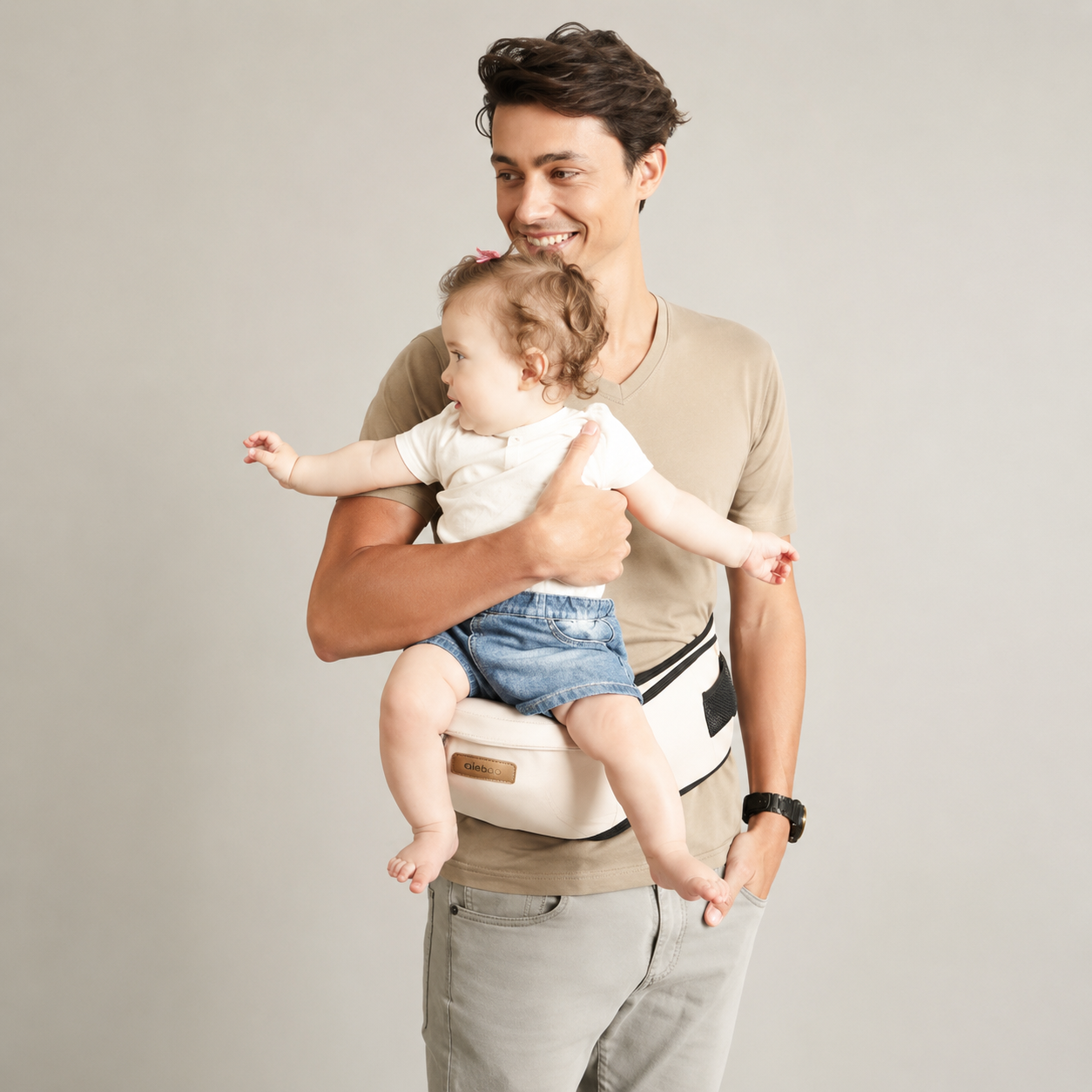 Asiento de Cadera Ergonómico para Bebé — Portabebés de Cintura con Bolsillo | Alivia Brazos y Espalda